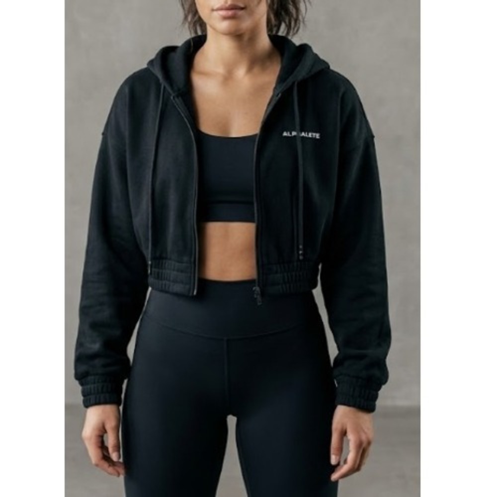 Alphalete Women's Black Cropped Full‎ Zip Hoodie Size M NWOT